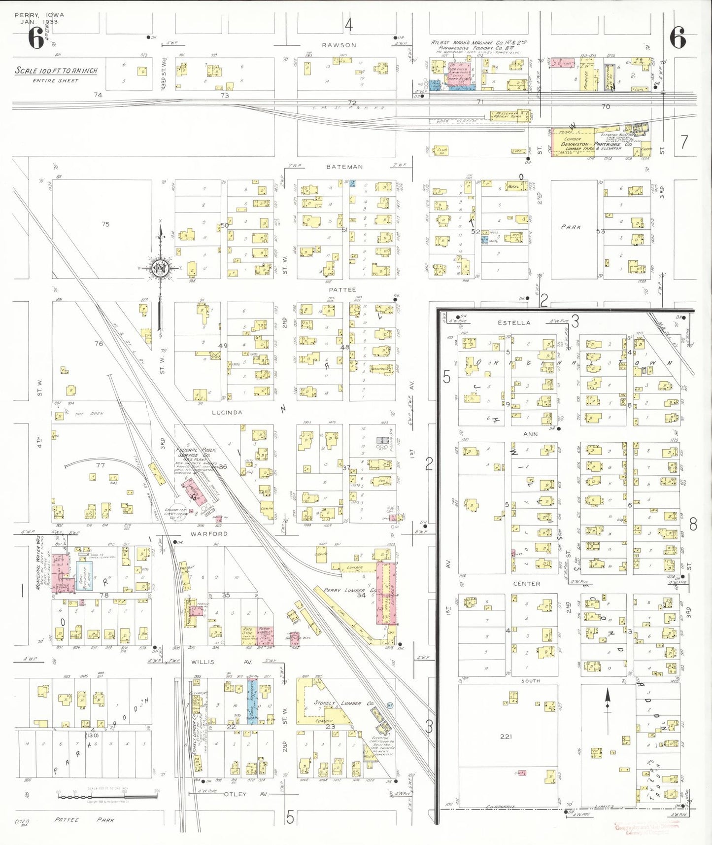 Sanborn Fire Insurance Map from Perry, Dallas County, Iowa (1933), Sheet #0006 - Historic Sanborn Fire Insurance Map Print, vintage old map wall art