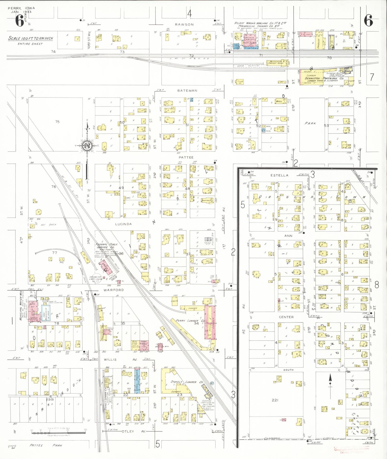 Sanborn Fire Insurance Map from Perry, Dallas County, Iowa (1933), Sheet #0006 - Historic Sanborn Fire Insurance Map Print, vintage old map wall art