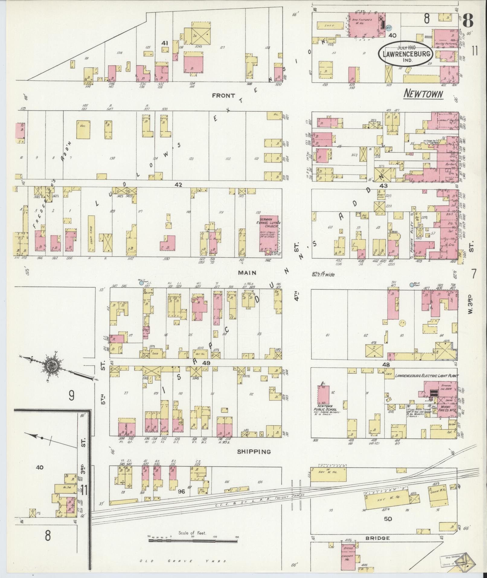 Sanborn Fire Insurance Map from Lawrenceburg, Dearborn County, Indiana (1910), Sheet #0008 - Complete Map Set gallery image, historic Sanborn map, vintage wall art, Indiana Indiana