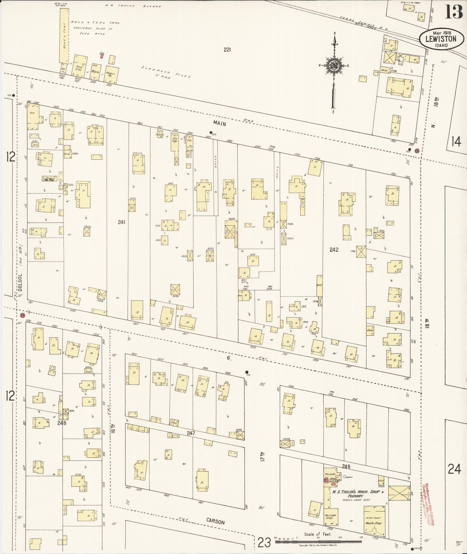 Sanborn Fire Insurance Map from Lewiston, Nez Perce County, Idaho (1918), Sheet #0013 - Complete Map Set gallery image, historic Sanborn map, vintage wall art, Idaho Idaho