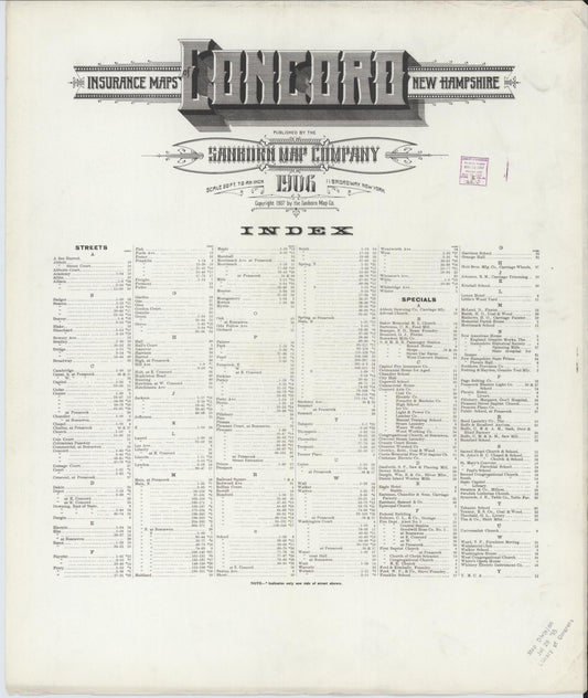 Sanborn Fire Insurance Map from Concord, Merrimack County, New Hampshire (1906), Sheet #0001 - Historic Sanborn Fire Insurance Map Print, vintage old map wall art, antique decor, genealogy gift, New Hampshire New Hampshire map