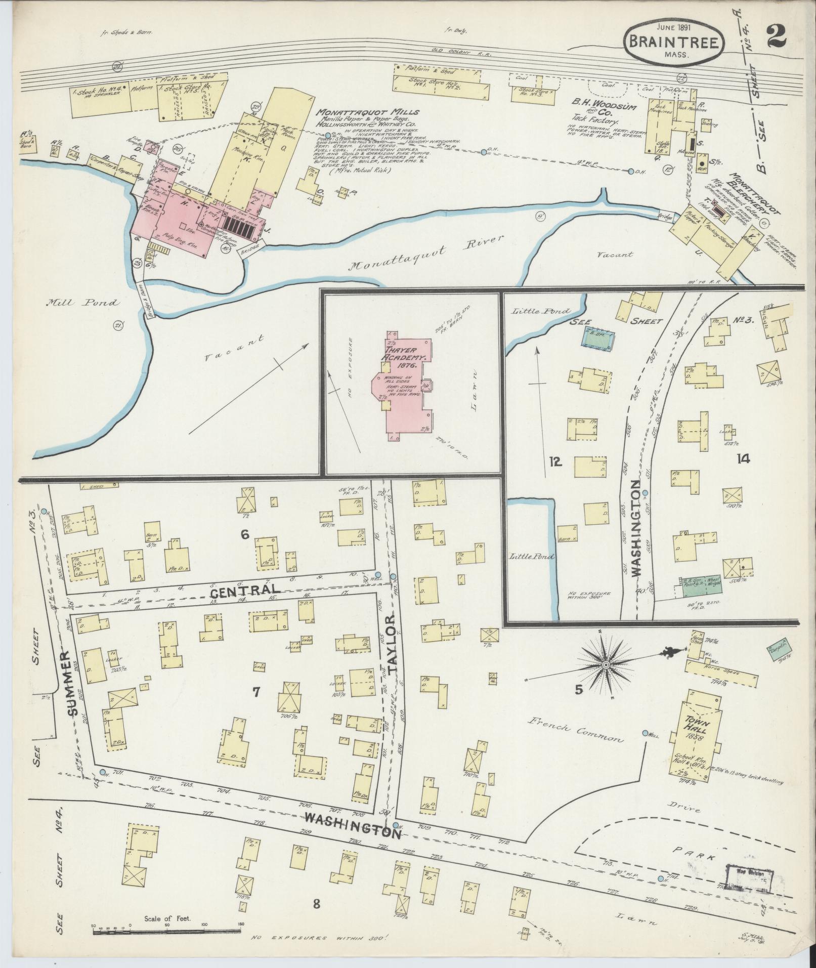 Sanborn Fire Insurance Map from Braintree, Norfolk County, Massachusetts (1891), Sheet #0002 - Complete Map Set gallery image, historic Sanborn map, vintage wall art, Massachusetts Massachusetts