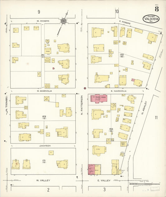 Sanborn Fire Insurance Map from Valdosta, Lowndes County, Georgia (1922), Sheet #0008 - Historic Sanborn Fire Insurance Map Print, vintage old map wall art, antique decor, genealogy gift, Georgia Georgia map