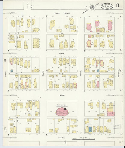 Sanborn Fire Insurance Map from Saint Joseph, Berrien County, Michigan (1913), Sheet #0008 - Complete Map Set gallery image, historic Sanborn map, vintage wall art, Michigan Michigan