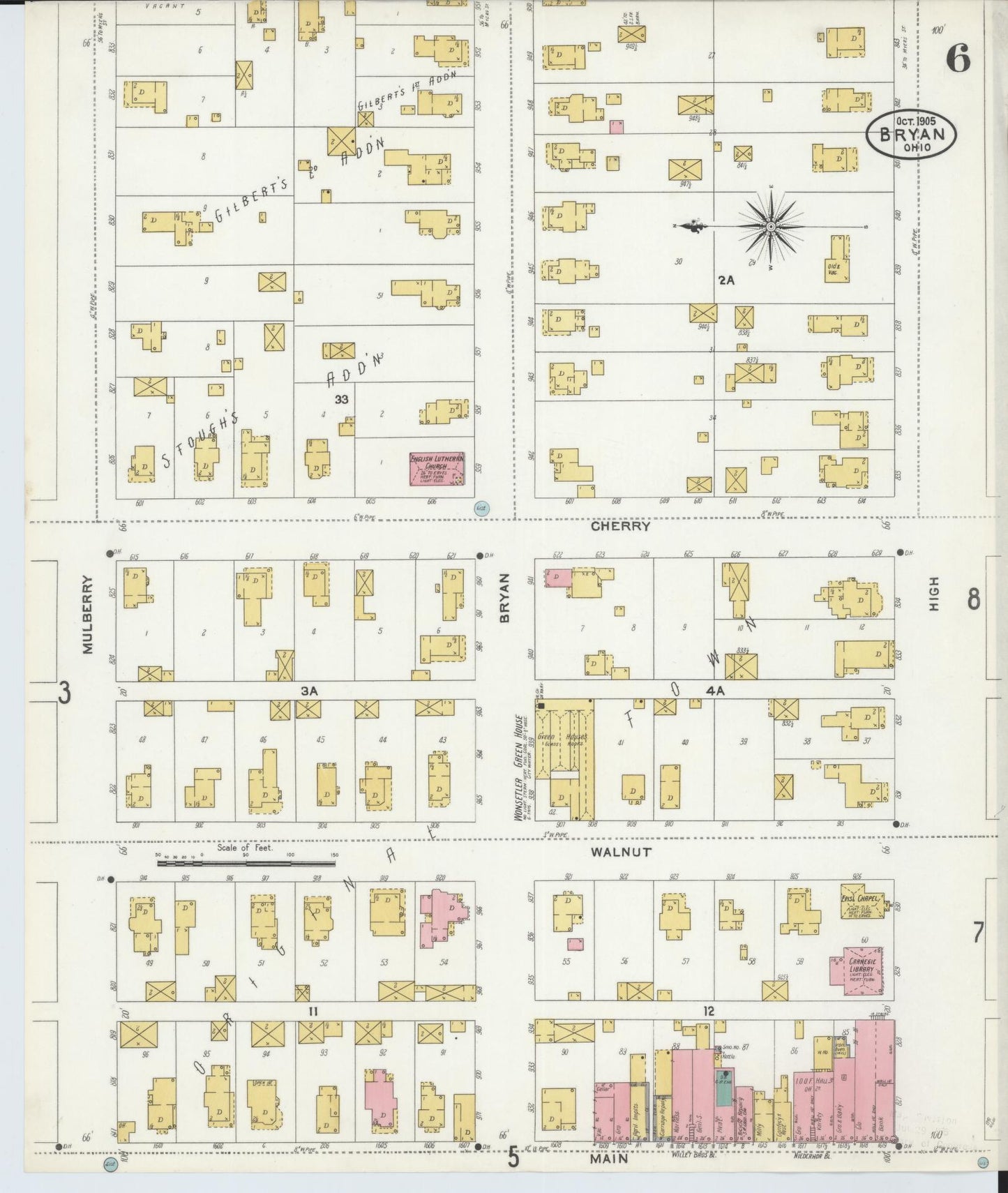 Sanborn Fire Insurance Map from Bryan, Williams County, Ohio (1905), Sheet #0006 - Historic Sanborn Fire Insurance Map Print, vintage old map wall art, antique decor, genealogy gift, Ohio Ohio map