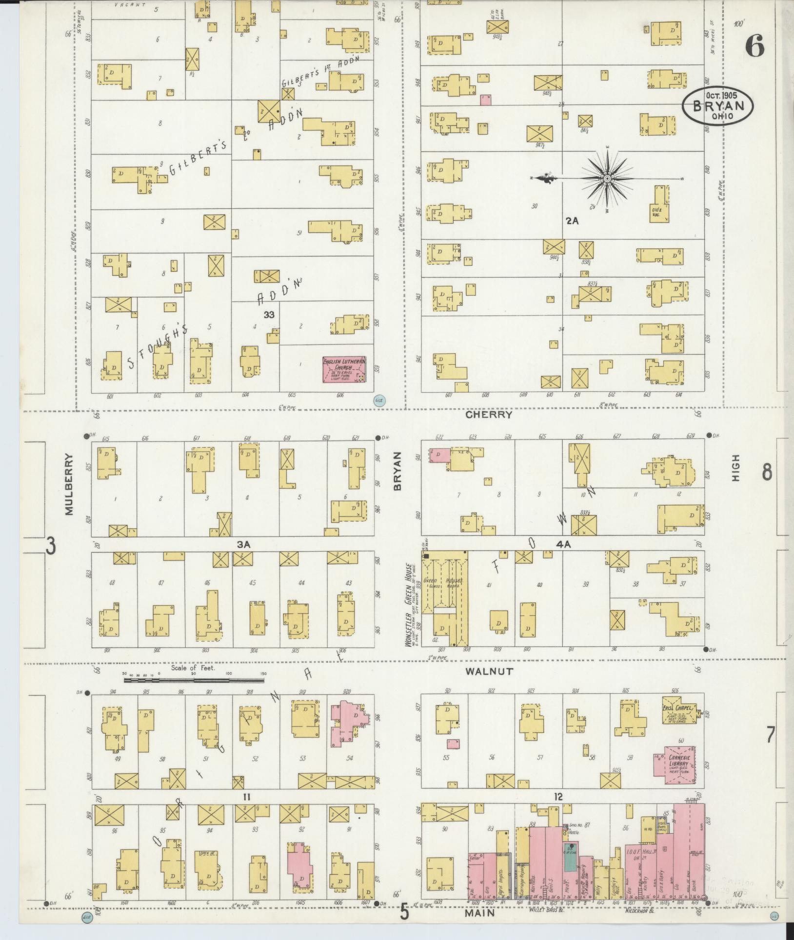 Sanborn Fire Insurance Map from Bryan, Williams County, Ohio (1905), Sheet #0006 - Historic Sanborn Fire Insurance Map Print, vintage old map wall art, antique decor, genealogy gift, Ohio Ohio map