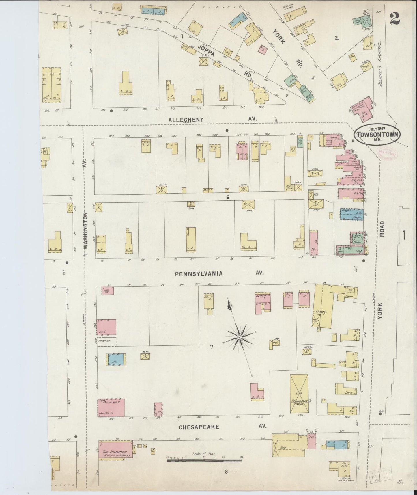 Sanborn Fire Insurance Map from Towson, Baltimore County, Maryland (1897), Sheet #0002 - Historic Sanborn Fire Insurance Map Print, vintage old map wall art