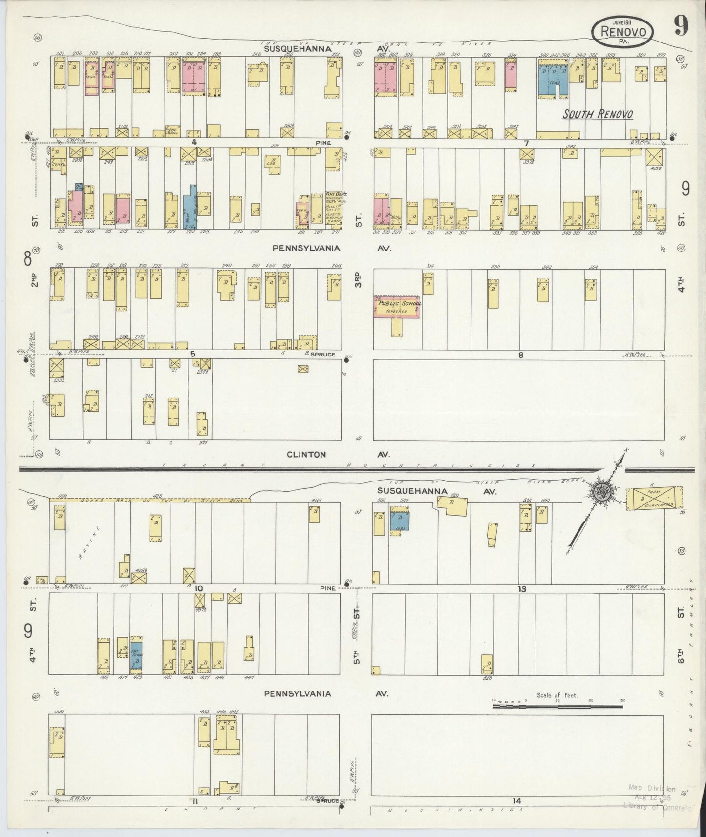 Sanborn Fire Insurance Map from Renovo, Clinton County, Pennsylvania (1911), Sheet #0009 - Complete Map Set gallery image, historic Sanborn map, vintage wall art, Pennsylvania Pennsylvania