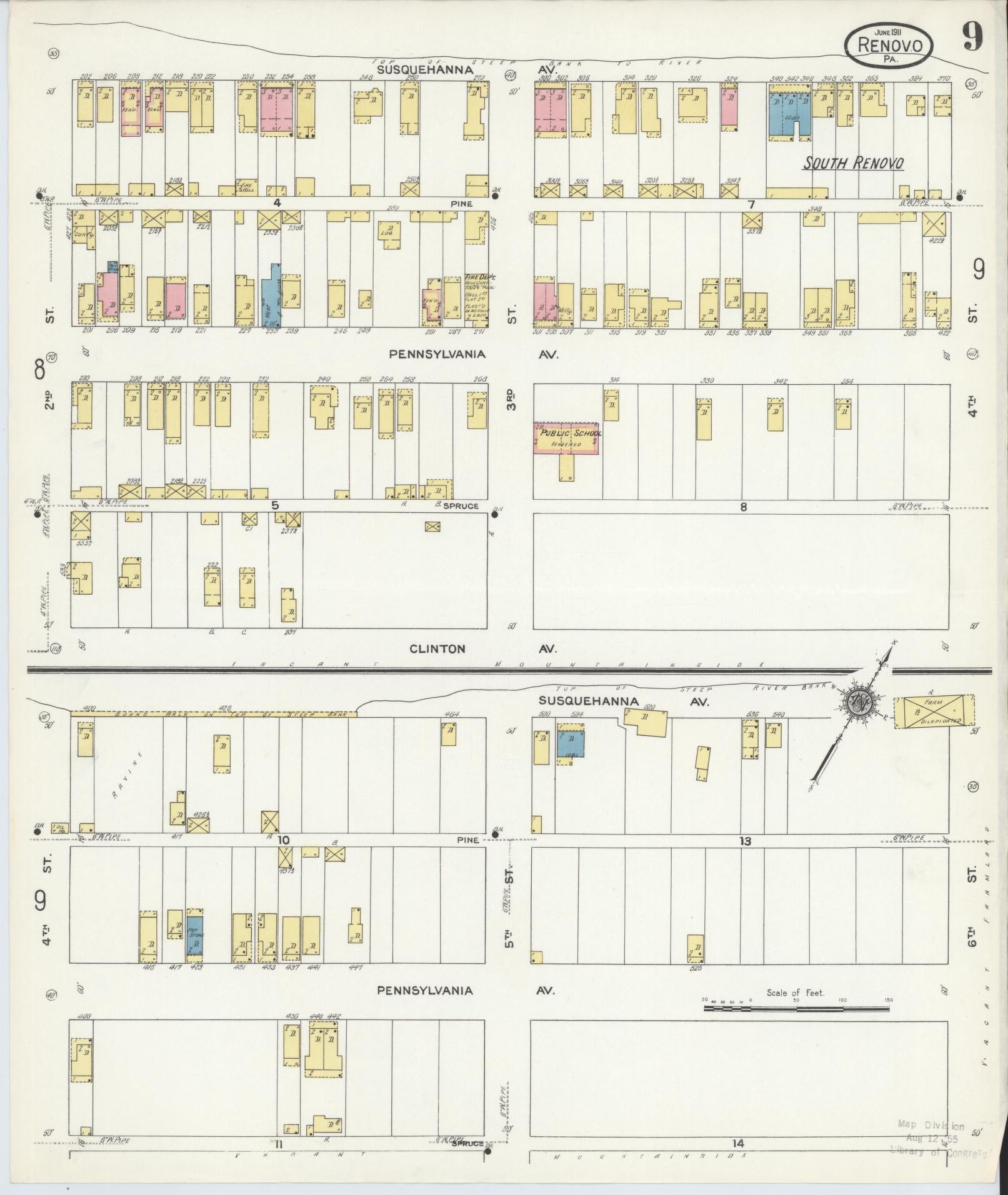 Sanborn Fire Insurance Map from Renovo, Clinton County, Pennsylvania (1911), Sheet #0009 - Complete Map Set gallery image, historic Sanborn map, vintage wall art, Pennsylvania Pennsylvania