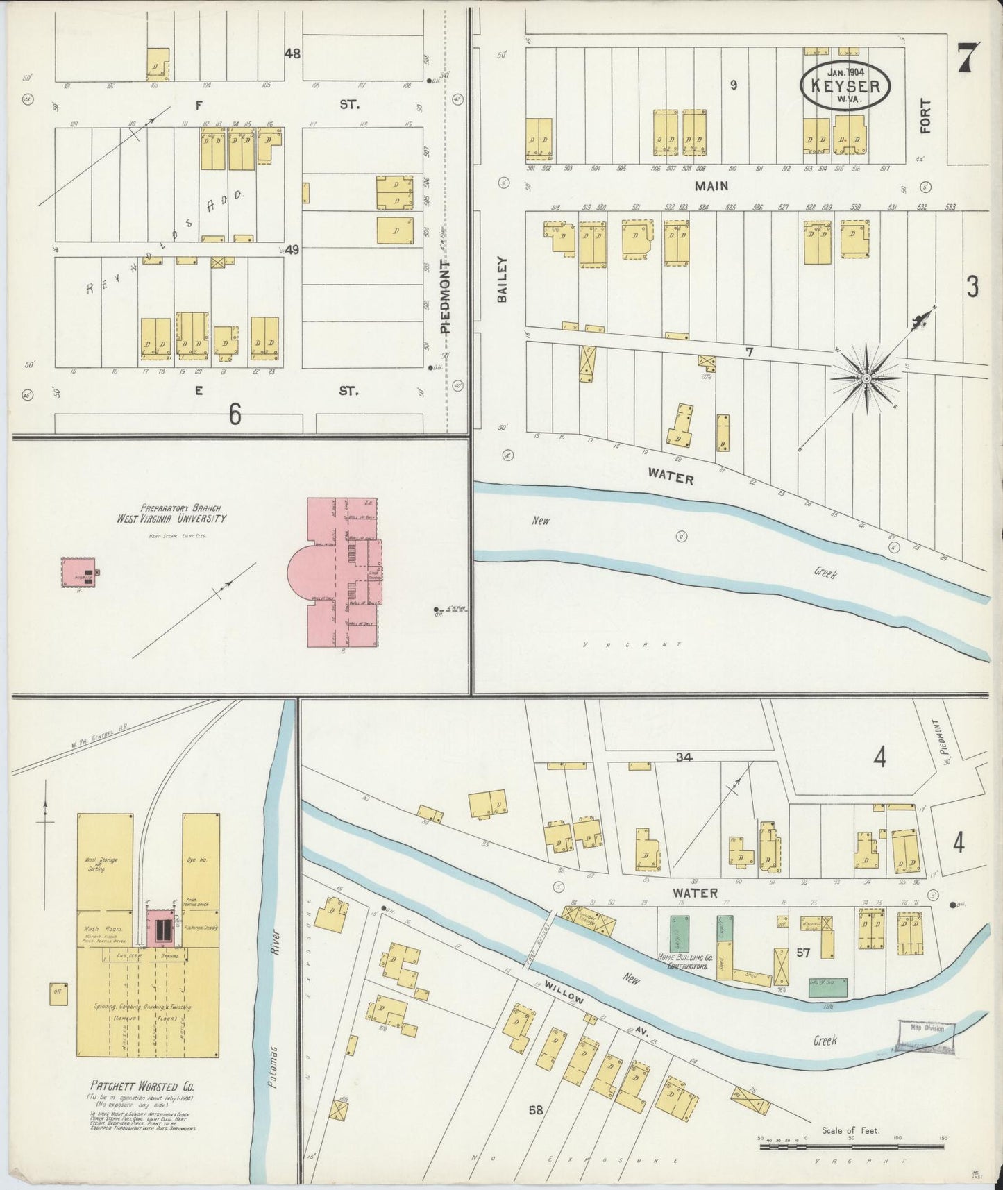 Sanborn Fire Insurance Map from Keyser, Mineral County, West Virginia (1904), Sheet #0007 - Historic Sanborn Fire Insurance Map Print, vintage old map wall art, antique decor, genealogy gift, West Virginia West Virginia map