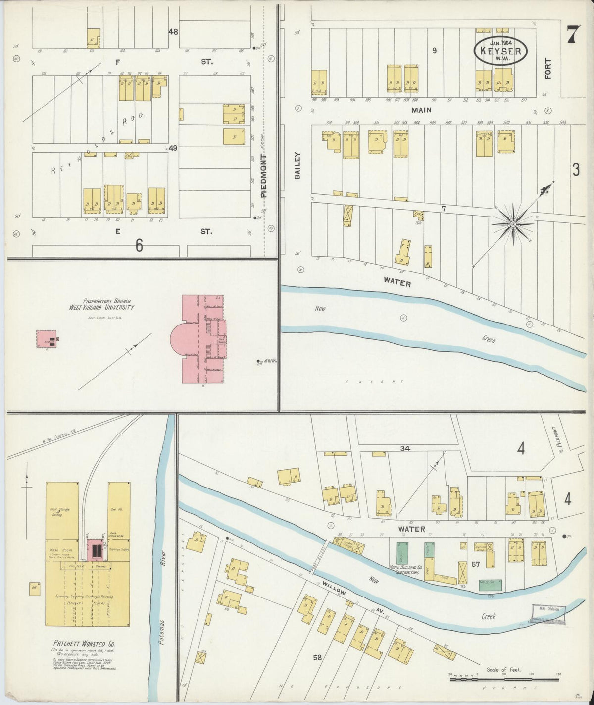 Sanborn Fire Insurance Map from Keyser, Mineral County, West Virginia (1904), Sheet #0007 - Historic Sanborn Fire Insurance Map Print, vintage old map wall art, antique decor, genealogy gift, West Virginia West Virginia map
