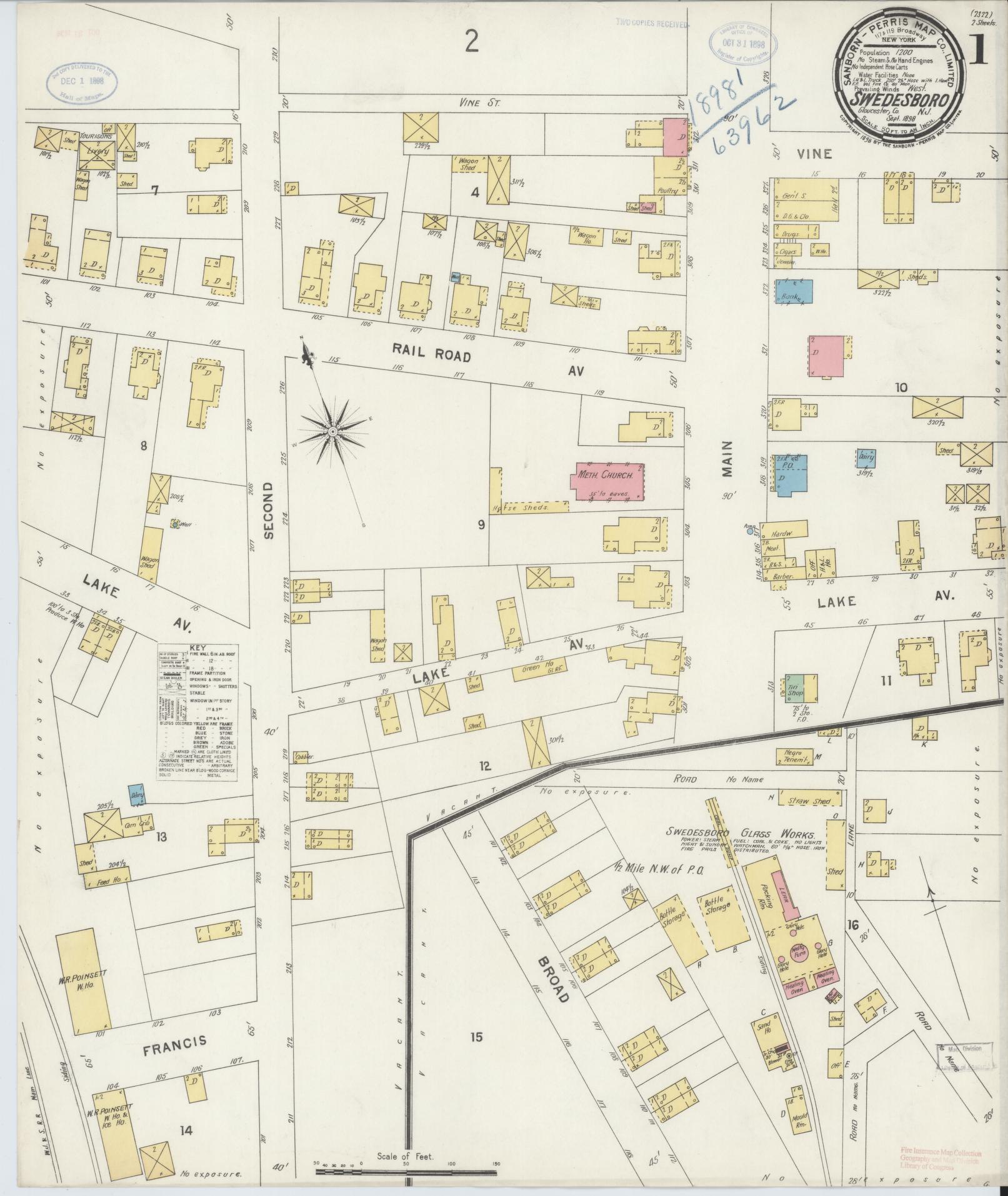 Sanborn Fire Insurance Map from Swedesboro, Gloucester County, New Jersey. (1898) – Historic Sanborn Fire Insurance Map Print