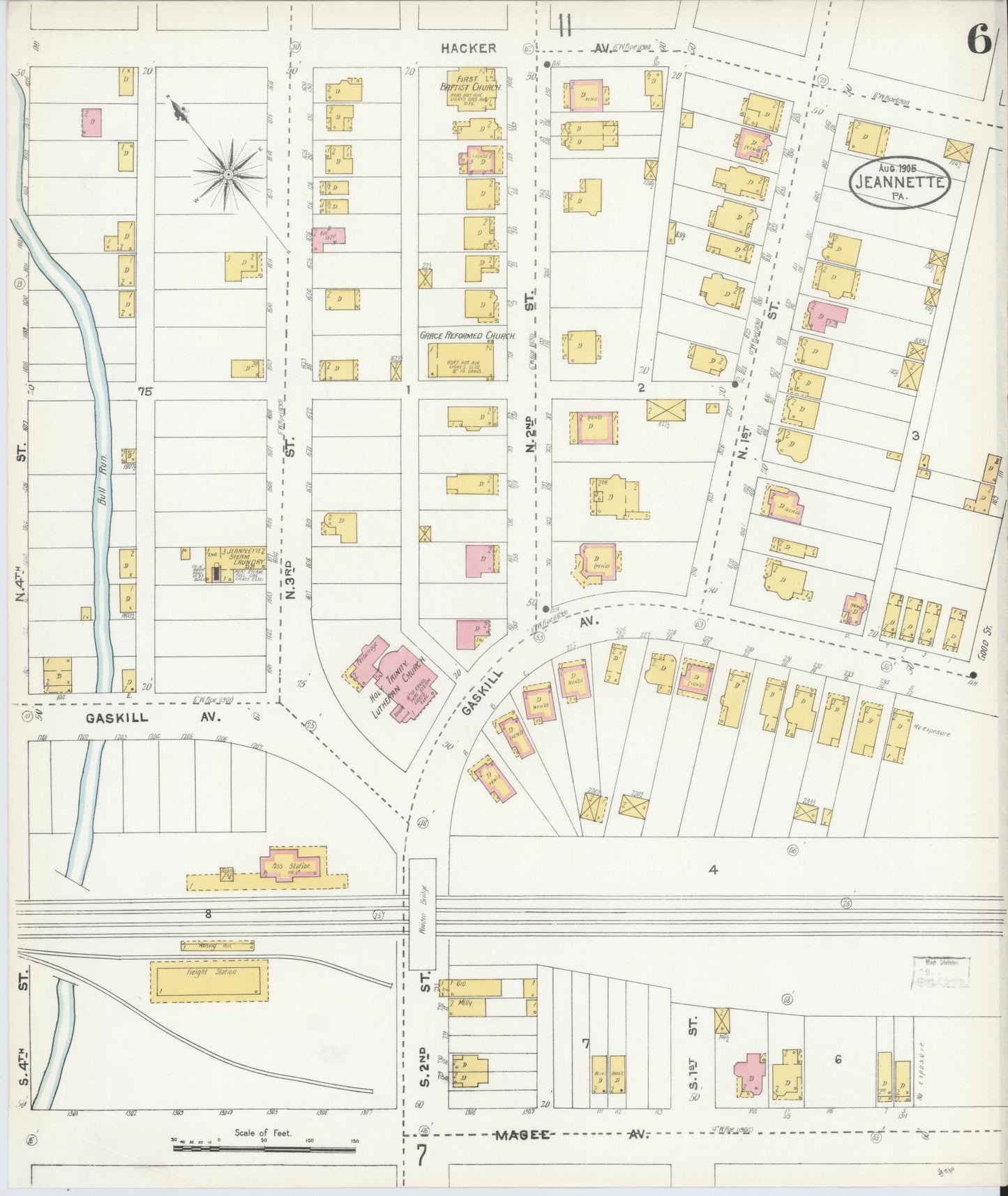 Sanborn Fire Insurance Map from Jeannette, Westmoreland County, Pennsylvania (1905), Sheet #0006 - Complete Map Set gallery image, historic Sanborn map, vintage wall art, Pennsylvania Pennsylvania