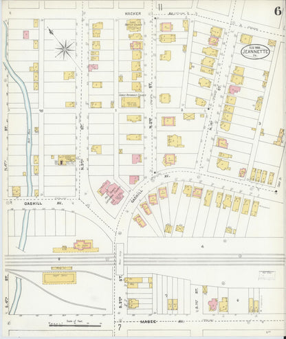 Sanborn Fire Insurance Map from Jeannette, Westmoreland County, Pennsylvania (1905), Sheet #0006 - Complete Map Set gallery image, historic Sanborn map, vintage wall art, Pennsylvania Pennsylvania