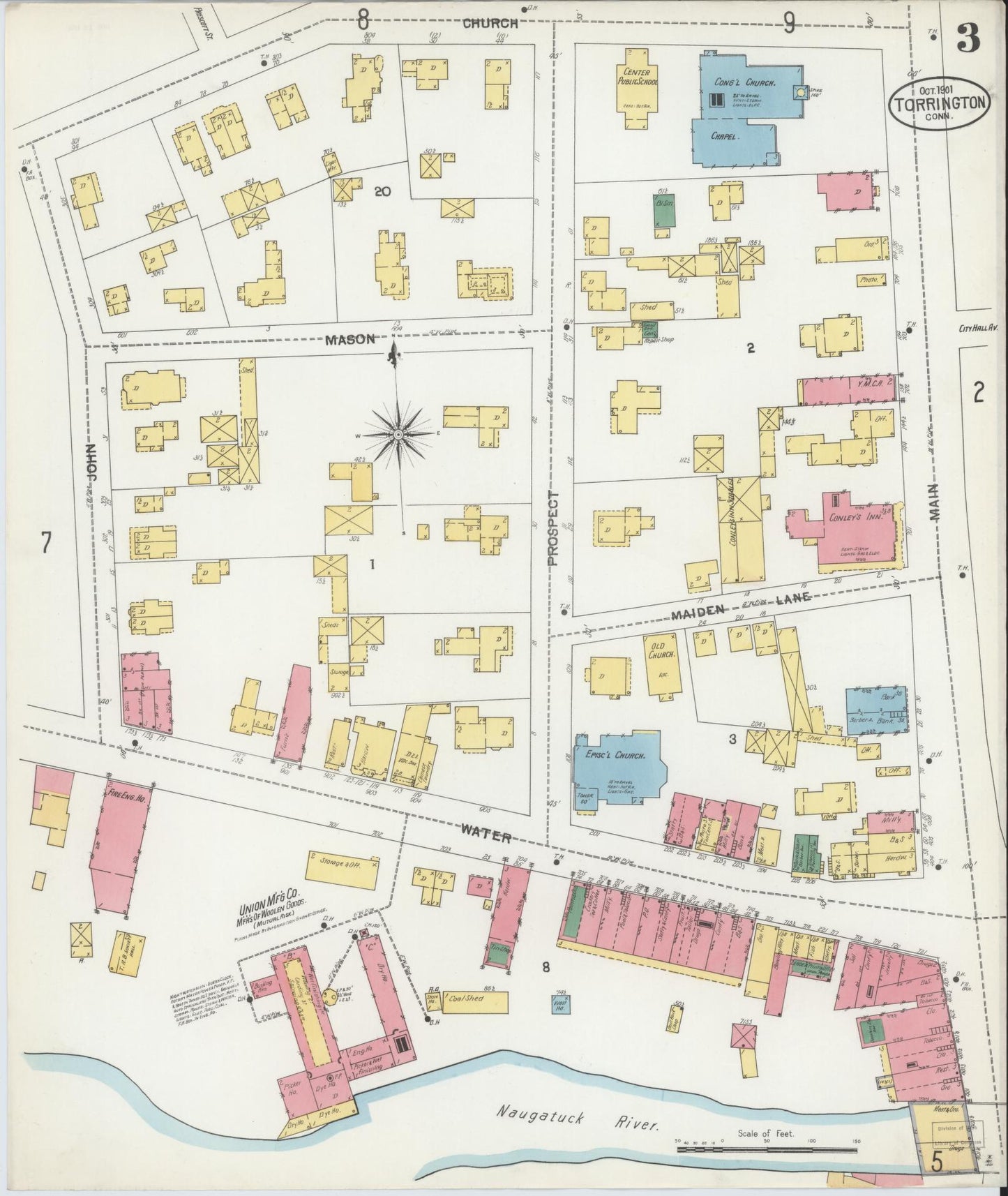 Sanborn Fire Insurance Map from Torrington, Litchfield County, Connecticut (1901), Sheet #0003 - Complete Map Set gallery image, historic Sanborn map, vintage wall art, Connecticut Connecticut