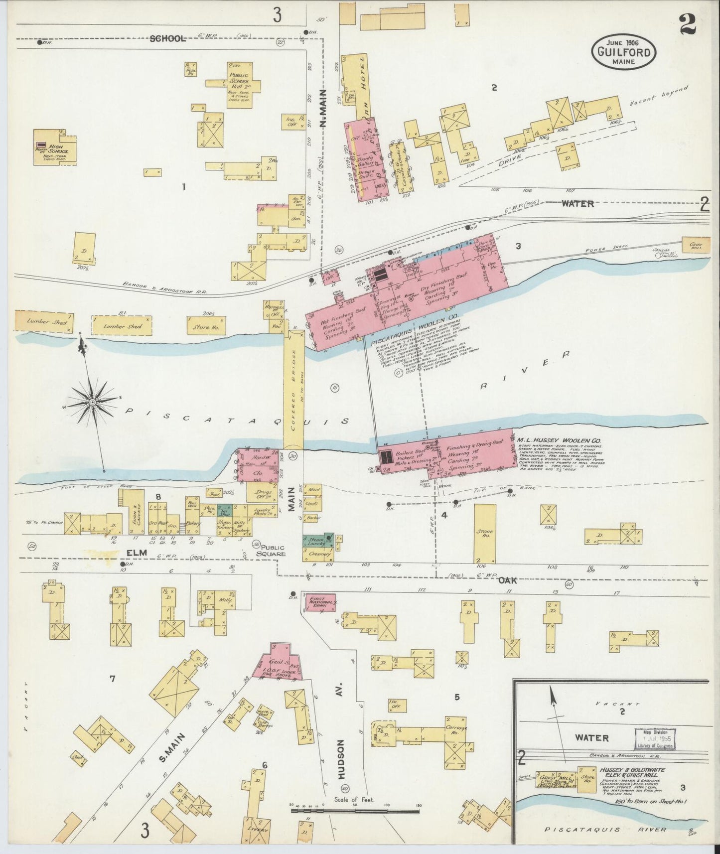 Sanborn Fire Insurance Map from Guilford, Piscataquis County, Maine (1906), Sheet #0002 - Historic Sanborn Fire Insurance Map Print, vintage old map wall art, antique decor, genealogy gift, Maine Maine map