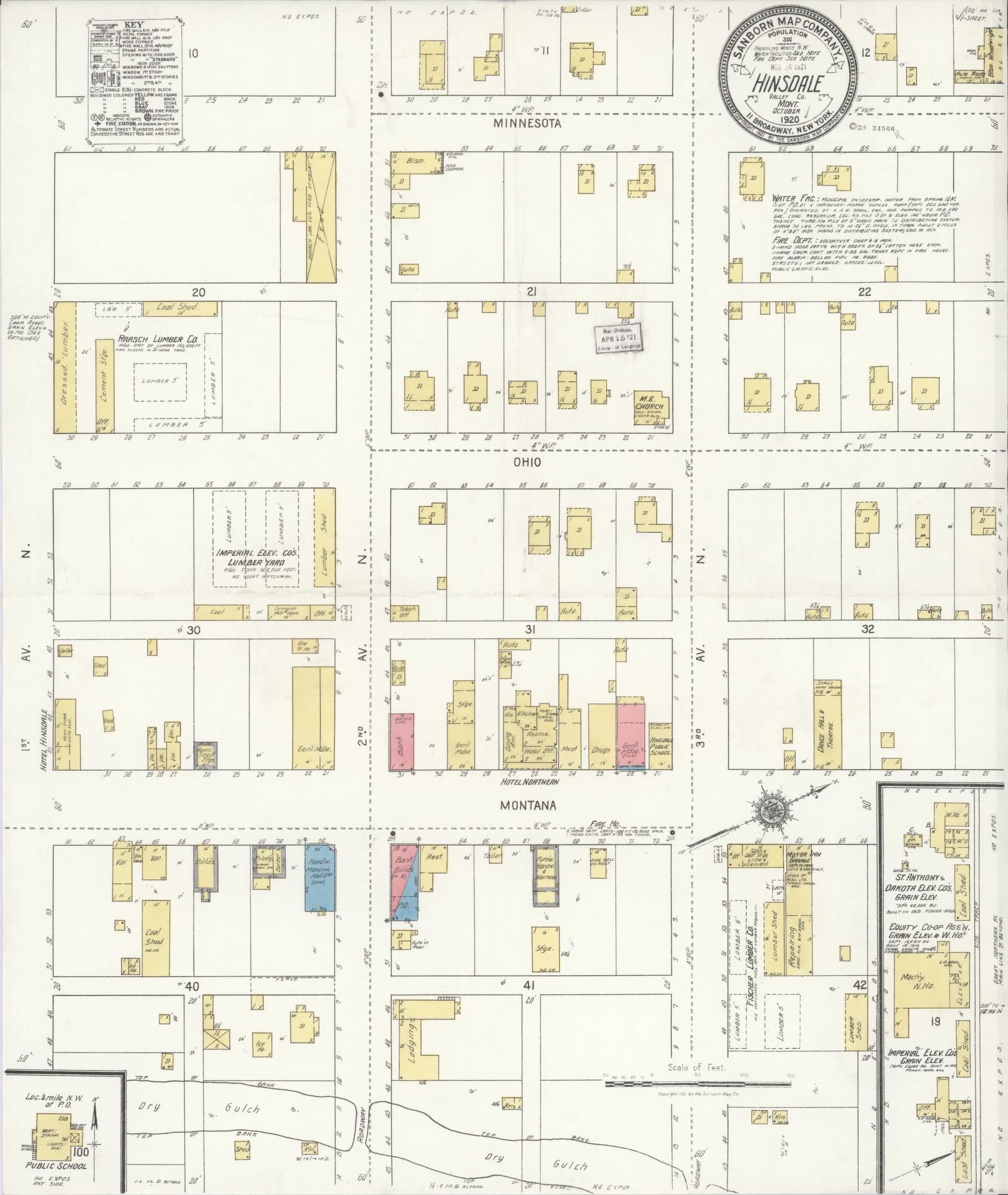 Sanborn Fire Insurance Map from Hinsdale, Valley County, Montana (1920), Sheet #0001 - Historic Sanborn Fire Insurance Map Print, vintage old map wall art, antique decor, genealogy gift, Montana Montana map