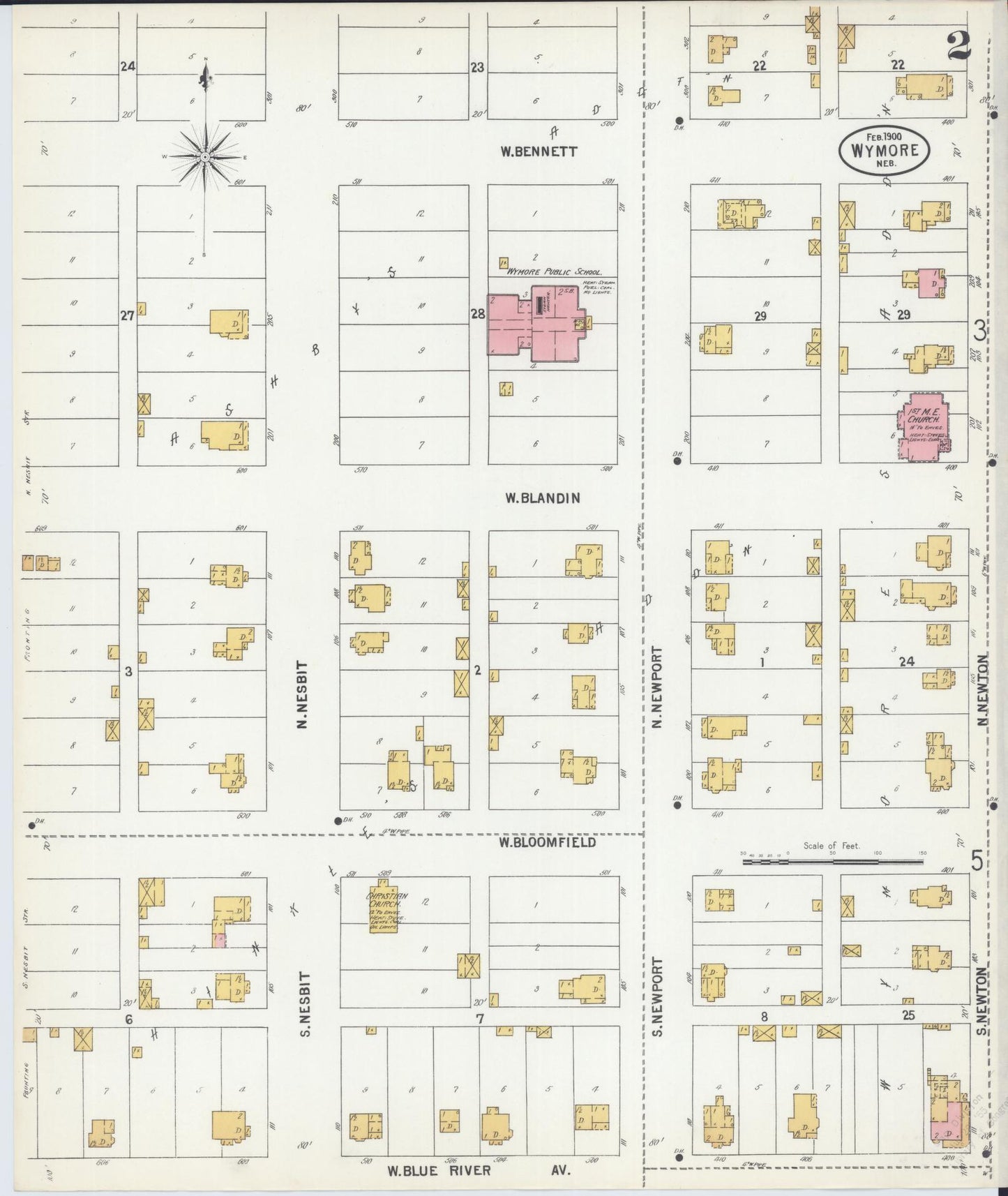 Sanborn Fire Insurance Map from Wymore, Gage County, Nebraska (1900), Sheet #0002 - Historic Sanborn Fire Insurance Map Print, vintage old map wall art, antique decor, genealogy gift, Nebraska Nebraska map