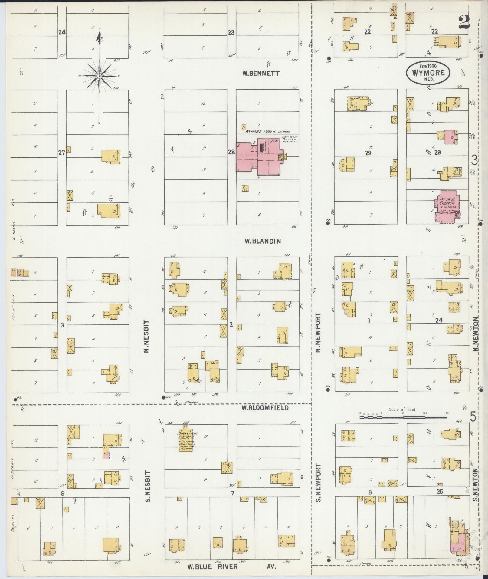 Sanborn Fire Insurance Map from Wymore, Gage County, Nebraska (1900), Sheet #0002 - Historic Sanborn Fire Insurance Map Print, vintage old map wall art, antique decor, genealogy gift, Nebraska Nebraska map