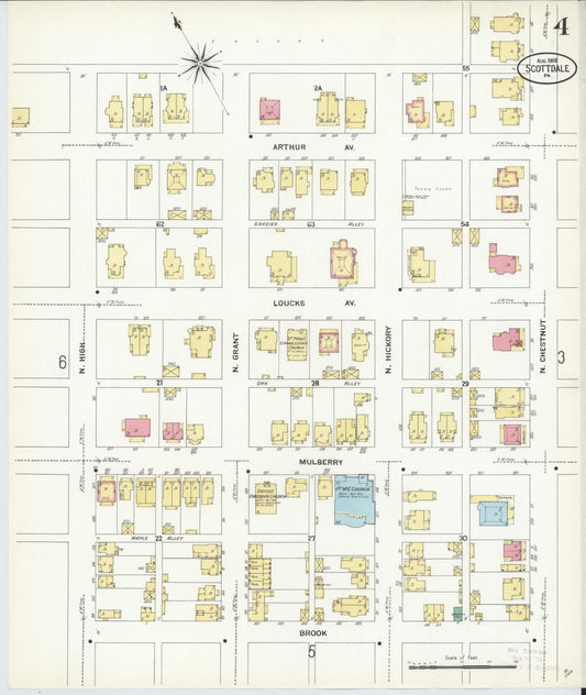 Sanborn Fire Insurance Map from Scottdale, Westmoreland County, Pennsylvania (1908), Sheet #0004 - Historic Sanborn Fire Insurance Map Print, vintage old map wall art, antique decor, genealogy gift, Pennsylvania Pennsylvania map