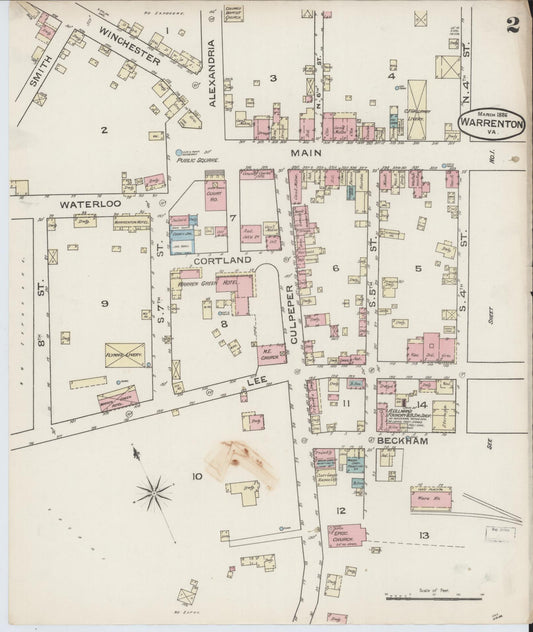 Sanborn Fire Insurance Map from Warrenton, Fauquier County, Virginia (1886), Sheet #0002 - Historic Sanborn Fire Insurance Map Print, vintage old map wall art, antique decor, genealogy gift, Virginia Virginia map