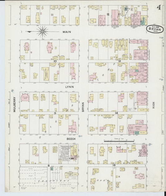 Sanborn Fire Insurance Map from Bryan, Williams County, Ohio (1888), Sheet #0004 - Historic Sanborn Fire Insurance Map Print, vintage old map wall art, antique decor, genealogy gift, Ohio Ohio map