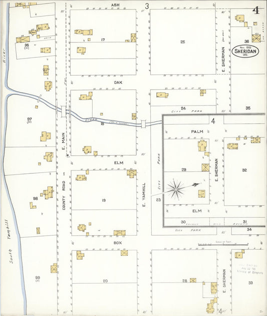 Sanborn Fire Insurance Map from Sheridan, Yamhill County, Oregon (1905), Sheet #0004 - Historic Sanborn Fire Insurance Map Print, vintage old map wall art, antique decor, genealogy gift, Oregon Oregon map