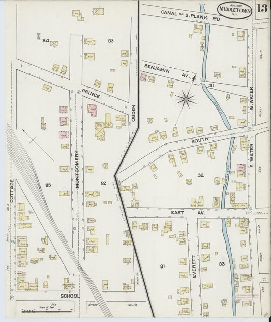 Sanborn Fire Insurance Map from Middletown, Orange County, New York (1887), Sheet #0012 - Historic Sanborn Fire Insurance Map Print, vintage old map wall art, antique decor, genealogy gift, New York New York map