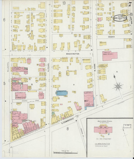 Sanborn Fire Insurance Map from Bridgeton, Cumberland County, New Jersey (1896), Sheet #0007 - Historic Sanborn Fire Insurance Map Print, vintage old map wall art, antique decor, genealogy gift, New Jersey New Jersey map