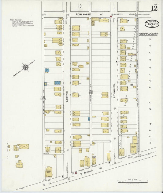 Sanborn Fire Insurance Map from Taylor, Lackawanna County, Pennsylvania (1921), Sheet #0012 - Historic Sanborn Fire Insurance Map Print, vintage old map wall art, antique decor, genealogy gift, Pennsylvania Pennsylvania map