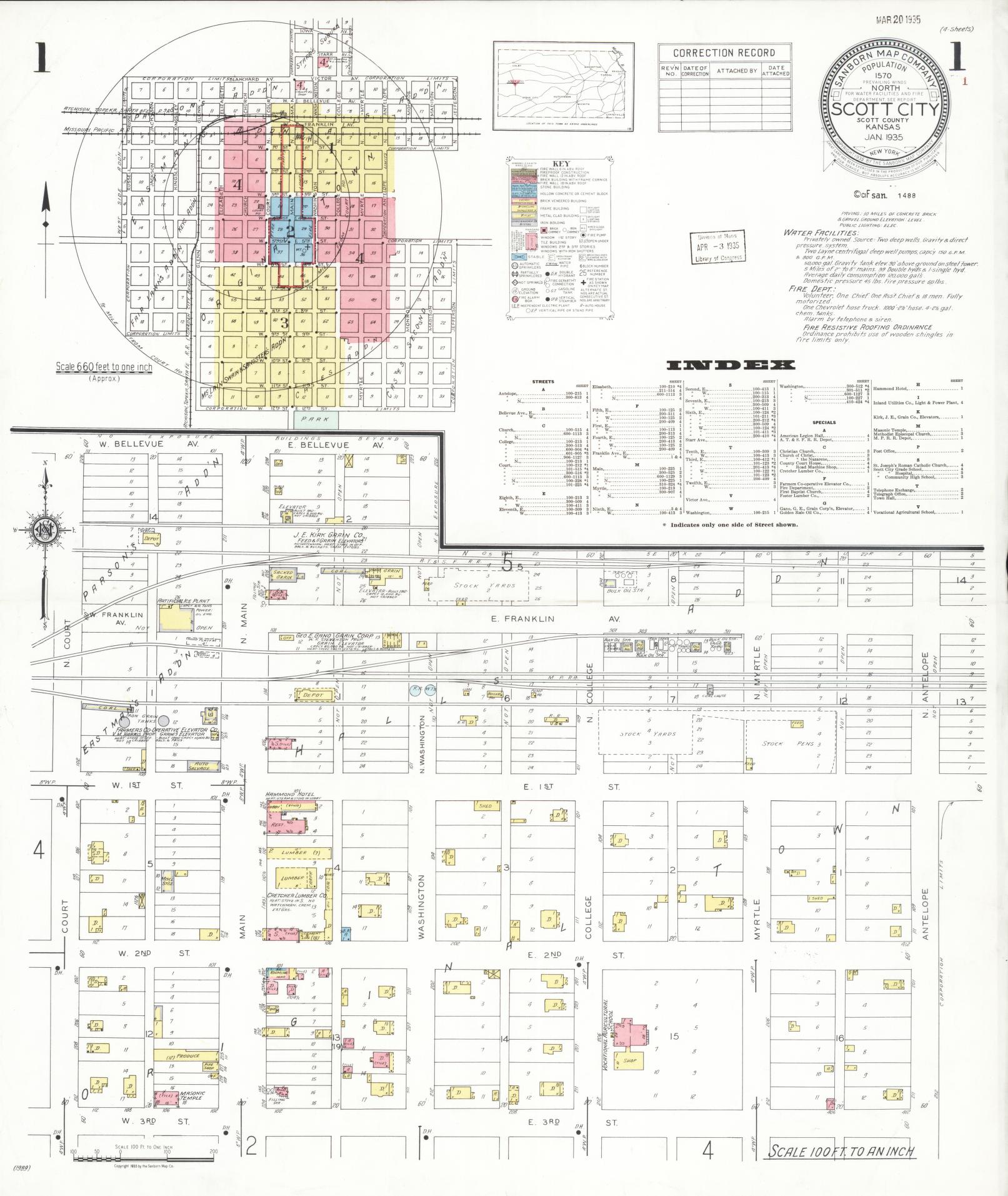 Sanborn Fire Insurance Map from Scott City, Scott County, Kansas (1935), Sheet #0001 - Complete Map Set gallery image, historic Sanborn map, vintage wall art, Kansas Kansas