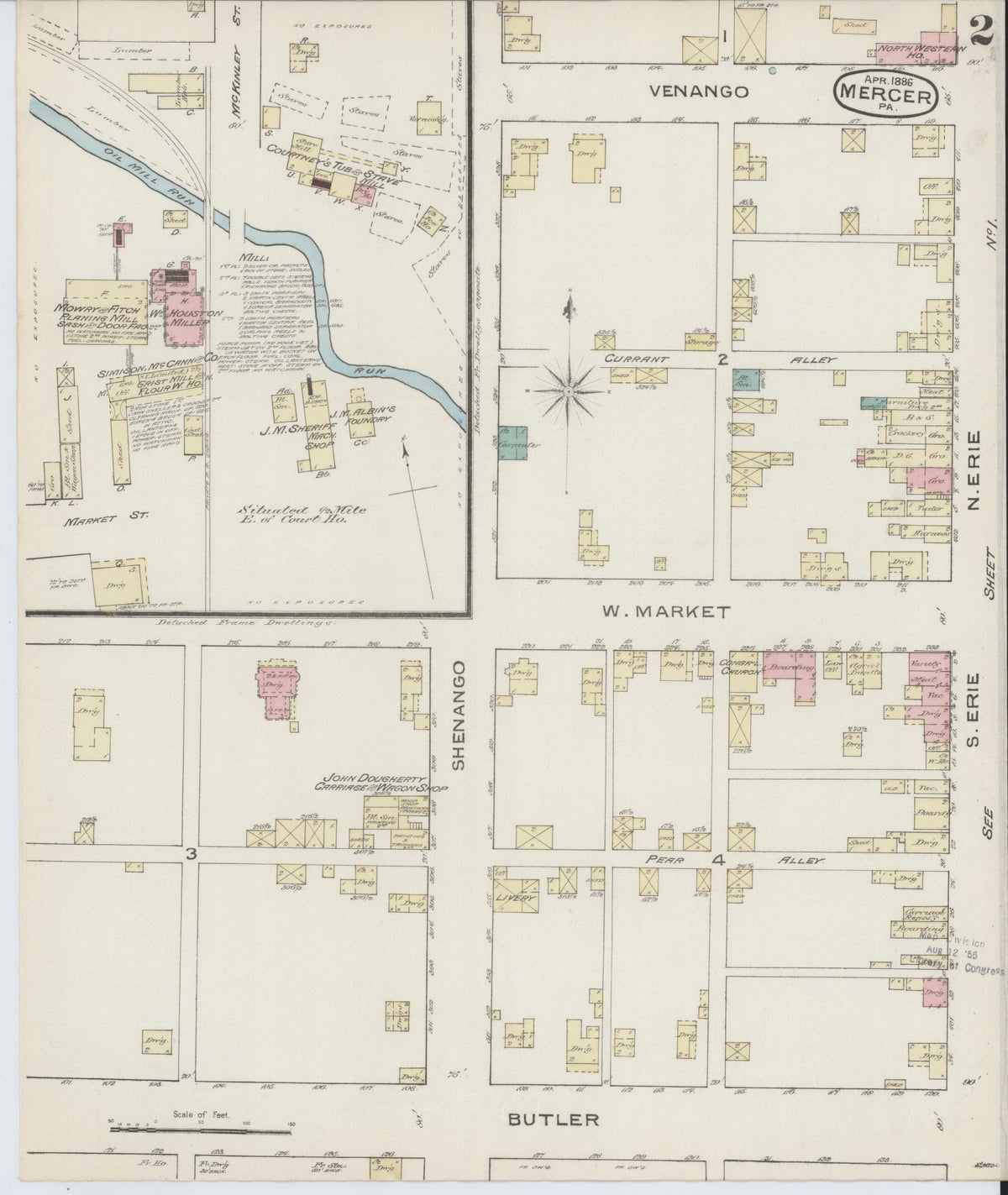 Sanborn Fire Insurance Map from Mercer, Mercer County, Pennsylvania (1886), Sheet #0002 - Complete Map Set gallery image, historic Sanborn map, vintage wall art, Pennsylvania Pennsylvania
