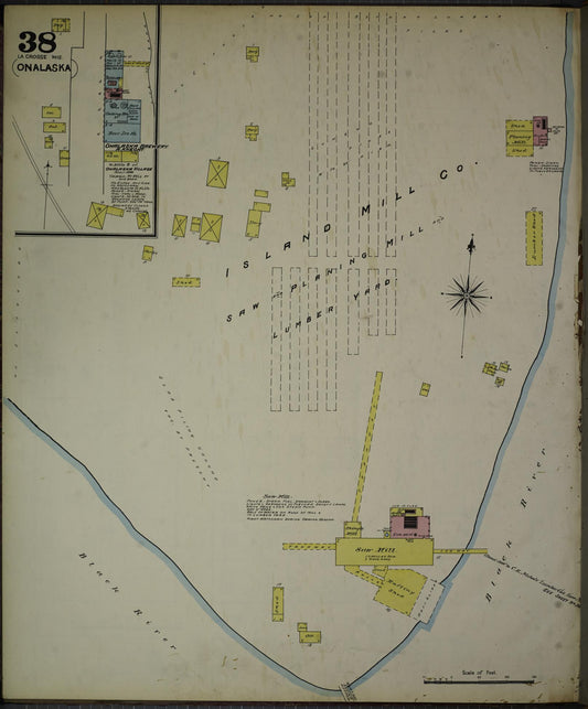 Sanborn Fire Insurance Map from La Crosse, La Crosse County, Wisconsin (1891), Sheet #0038 - Historic Sanborn Fire Insurance Map Print, vintage old map wall art, antique decor, genealogy gift, Wisconsin Wisconsin map