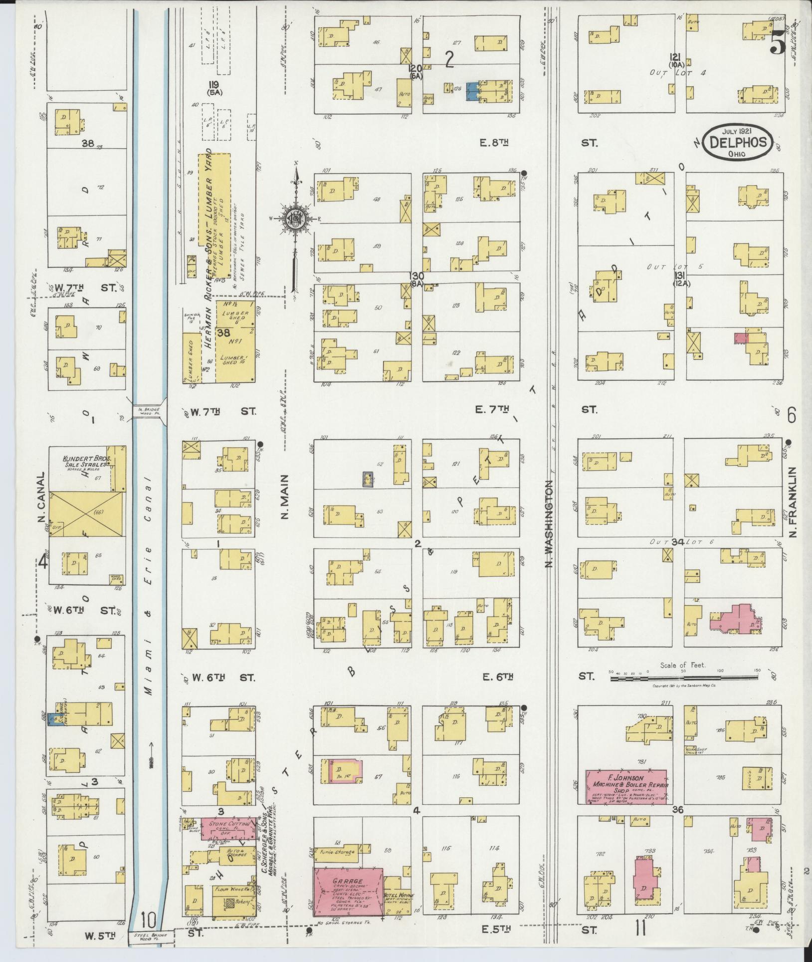 Sanborn Fire Insurance Map from Delphos, Van Wert And Allen Counties, Ohio (1921), Sheet #0005 - Historic Sanborn Fire Insurance Map Print, vintage old map wall art, antique decor, genealogy gift, Ohio Ohio map