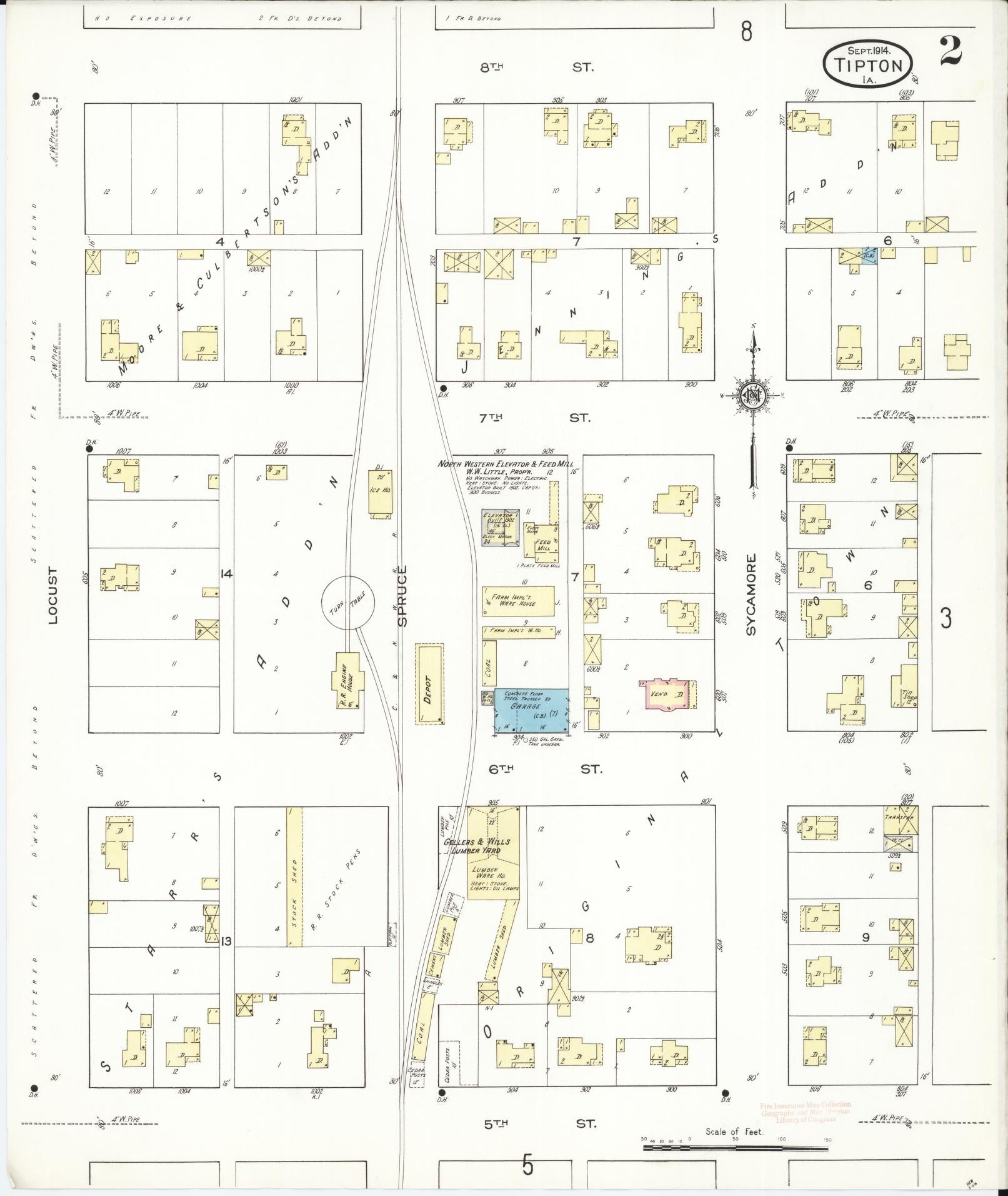 Sanborn Fire Insurance Map from Tipton, Cedar County, Iowa (1914), Sheet #0002 - Historic Sanborn Fire Insurance Map Print, vintage old map wall art