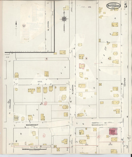 Sanborn Fire Insurance Map from Whitesboro, Grayson County, Texas (1943), Sheet #0005 - Historic Sanborn Fire Insurance Map Print, vintage old map wall art, antique decor, genealogy gift, Texas Texas map