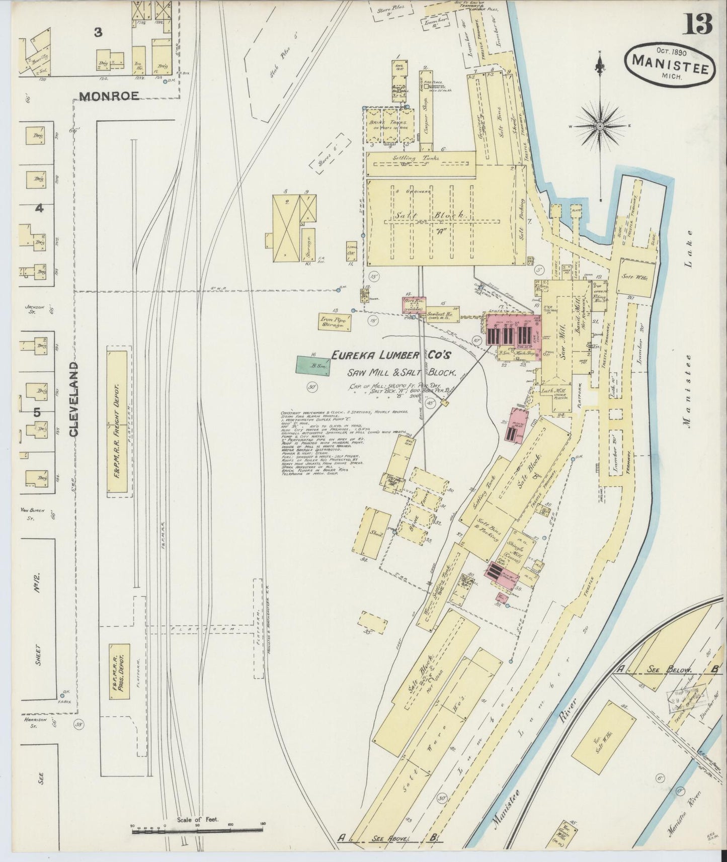 Sanborn Fire Insurance Map from Manistee, Manistee County, Michigan (1890), Sheet #0013 - Complete Map Set gallery image, historic Sanborn map, vintage wall art, Michigan Michigan