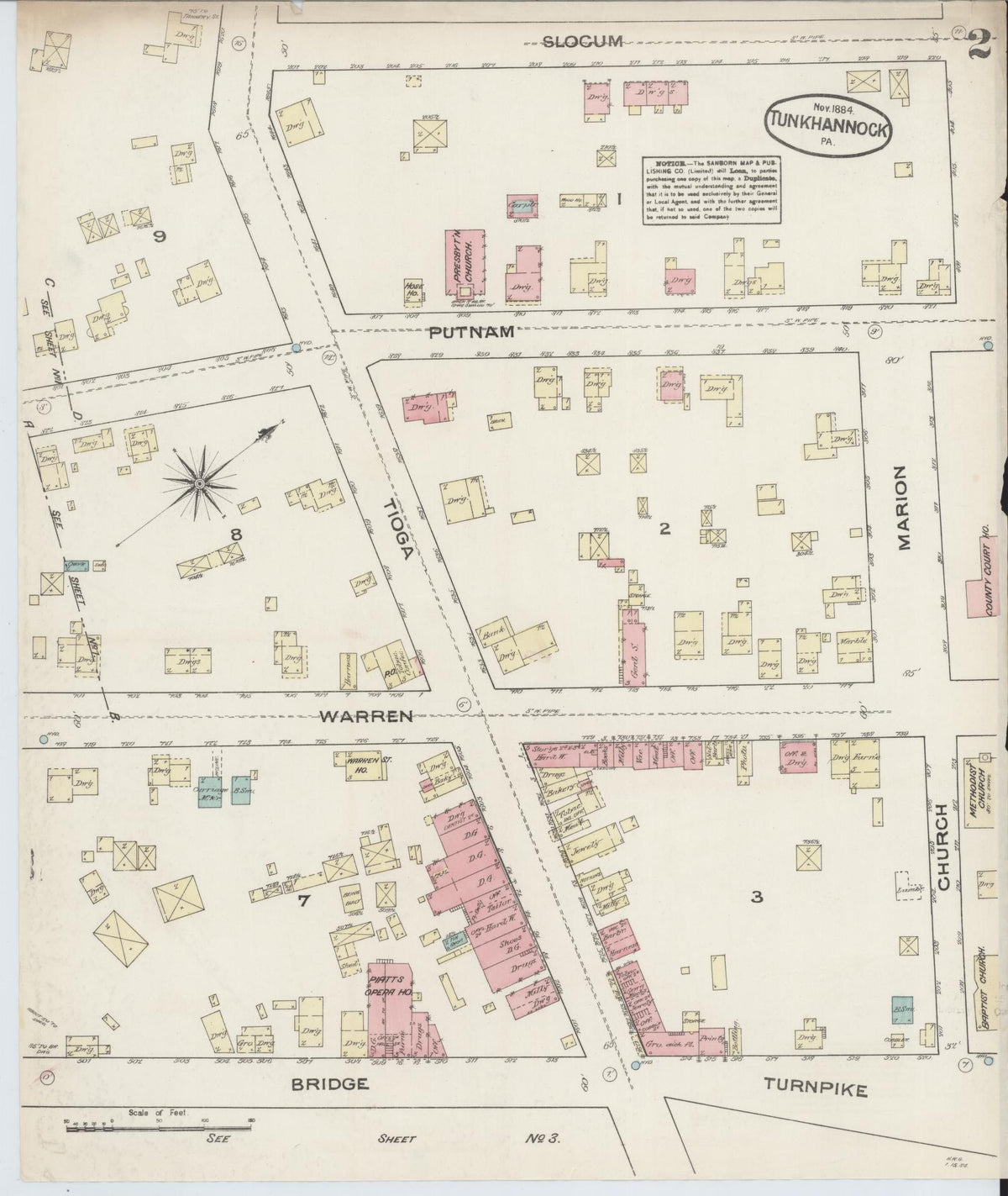 Sanborn Fire Insurance Map from Tunkhannock, Wyoming County, Pennsylvania (1884), Sheet #0002 - Complete Map Set gallery image, historic Sanborn map, vintage wall art, Tunkhannock Wyoming