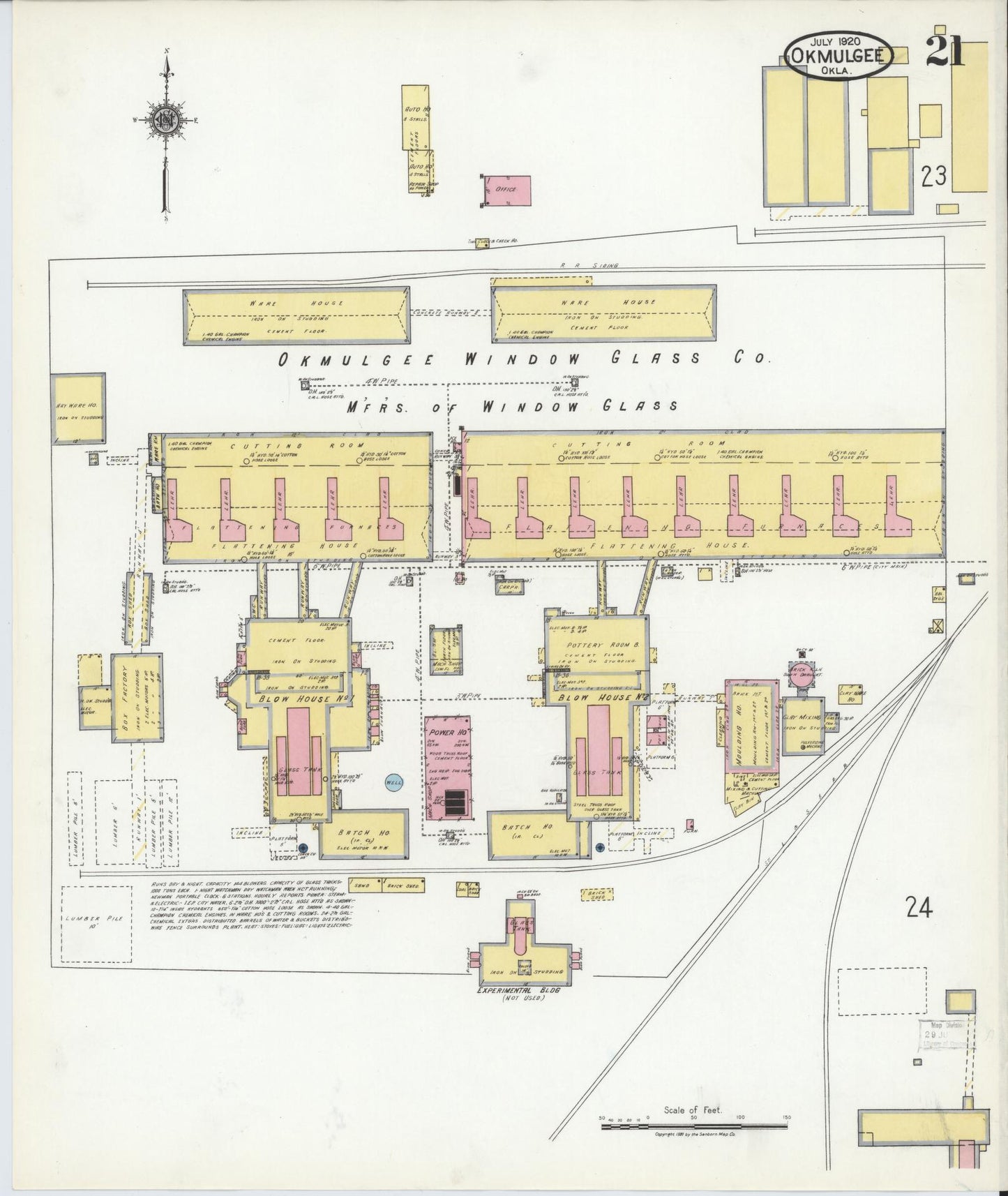 Sanborn Fire Insurance Map from Okmulgee, Okmulgee County, Oklahoma (1920), Sheet #0021 - Complete Map Set gallery image, historic Sanborn map, vintage wall art, Oklahoma Oklahoma