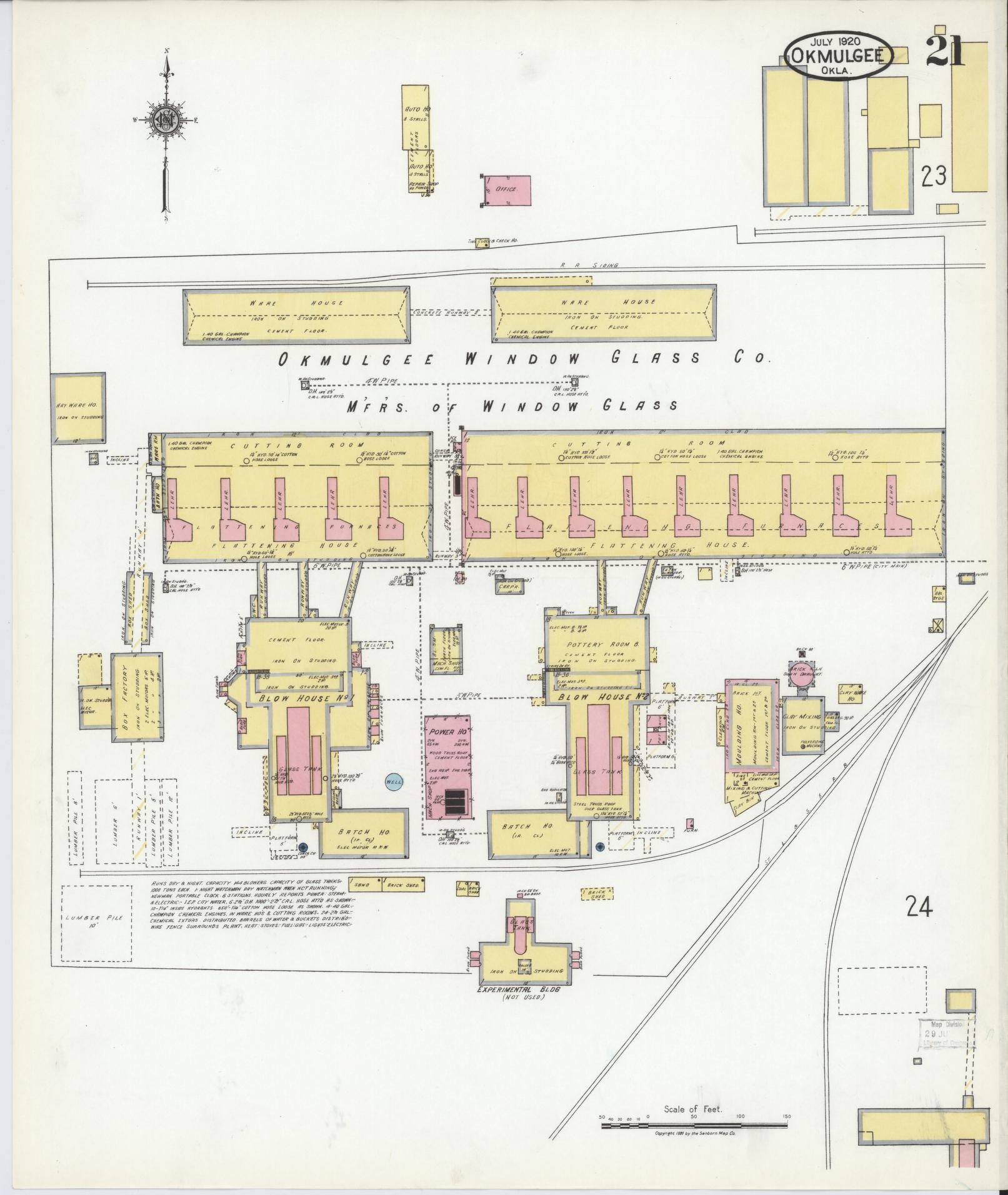 Sanborn Fire Insurance Map from Okmulgee, Okmulgee County, Oklahoma (1920), Sheet #0021 - Complete Map Set gallery image, historic Sanborn map, vintage wall art, Oklahoma Oklahoma