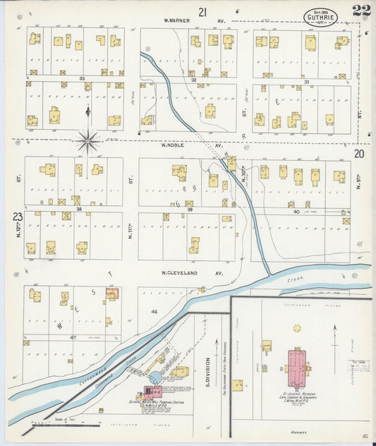 Sanborn Fire Insurance Map from Guthrie, Logain County, Oklahoma (1903), Sheet #0022 - Historic Sanborn Fire Insurance Map Print, vintage old map wall art, antique decor, genealogy gift, Oklahoma Oklahoma map