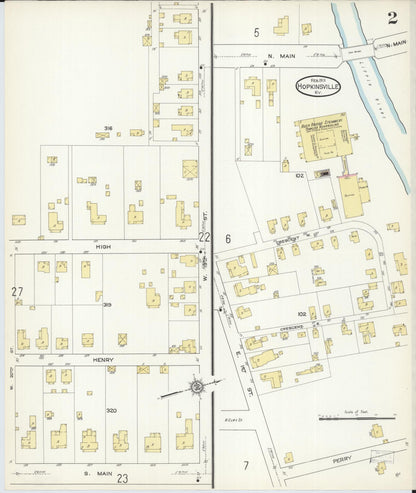 Sanborn Fire Insurance Map from Hopkinsville, Christian County, Kentucky (1913), Sheet #0002 - Complete Map Set gallery image, historic Sanborn map, vintage wall art, Kentucky Kentucky
