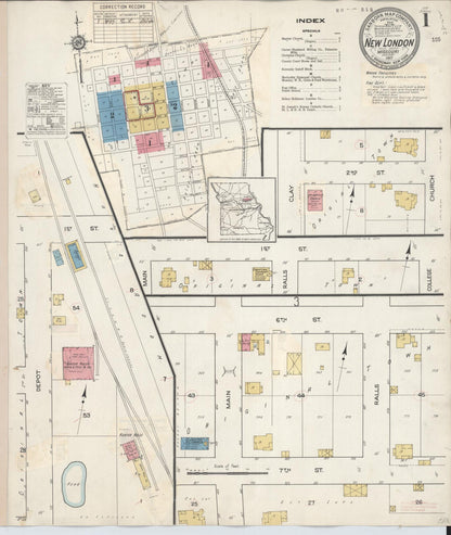 Sanborn Fire Insurance Map from New London, Ralls County, Missouri (1937), Sheet #0001 - Complete Map Set gallery image, historic Sanborn map, vintage wall art, Missouri Missouri