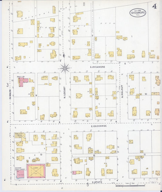 Sanborn Fire Insurance Map from Sycamore, De Kalb County, Illinois (1905), Sheet #0004 - Historic Sanborn Fire Insurance Map Print, vintage old map wall art, antique decor, genealogy gift, Illinois Illinois map