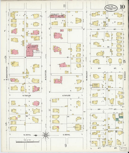 Sanborn Fire Insurance Map from Frankfort, Clinton County, Indiana (1906), Sheet #0010 - Historic Sanborn Fire Insurance Map Print, vintage old map wall art, antique decor, genealogy gift, Indiana Indiana map