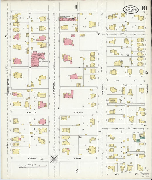 Sanborn Fire Insurance Map from Frankfort, Clinton County, Indiana (1906), Sheet #0010 - Historic Sanborn Fire Insurance Map Print, vintage old map wall art, antique decor, genealogy gift, Indiana Indiana map