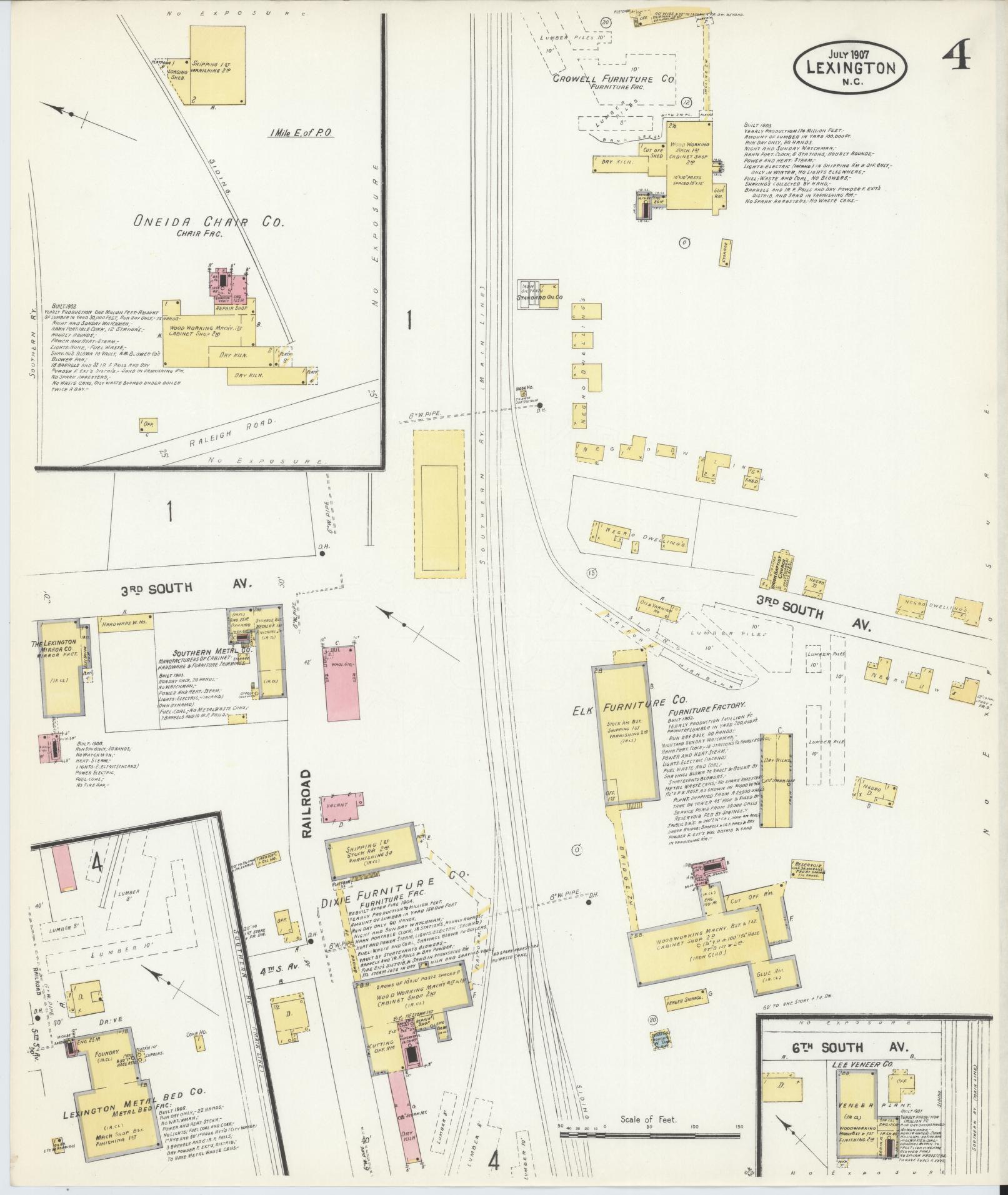 Sanborn Fire Insurance Map from Lexington, Davidson County, North Carolina (1907), Sheet #0004 - Historic Sanborn Fire Insurance Map Print, vintage old map wall art, antique decor, genealogy gift, North Carolina North Carolina map