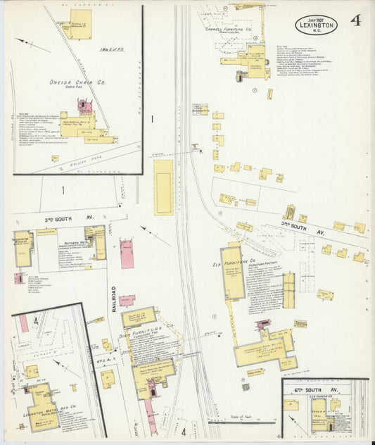 Sanborn Fire Insurance Map from Lexington, Davidson County, North Carolina (1907), Sheet #0004 - Historic Sanborn Fire Insurance Map Print, vintage old map wall art, antique decor, genealogy gift, North Carolina North Carolina map