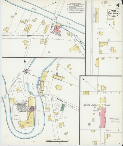 Sanborn Fire Insurance Map from Marion, Smyth County, Virginia (1902), Sheet #0004 - Historic Sanborn Fire Insurance Map Print, vintage old map wall art, antique decor, genealogy gift, Virginia Virginia map