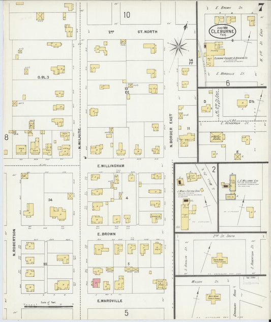 Sanborn Fire Insurance Map from Cleburne, Johnson County, Texas (1898), Sheet #0007 - Historic Sanborn Fire Insurance Map Print, vintage old map wall art, antique decor, genealogy gift, Texas Texas map